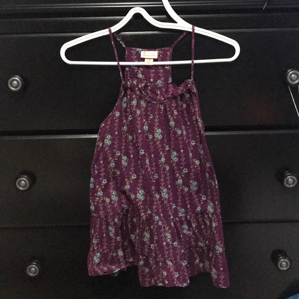 Purple floral frilled halter tank top